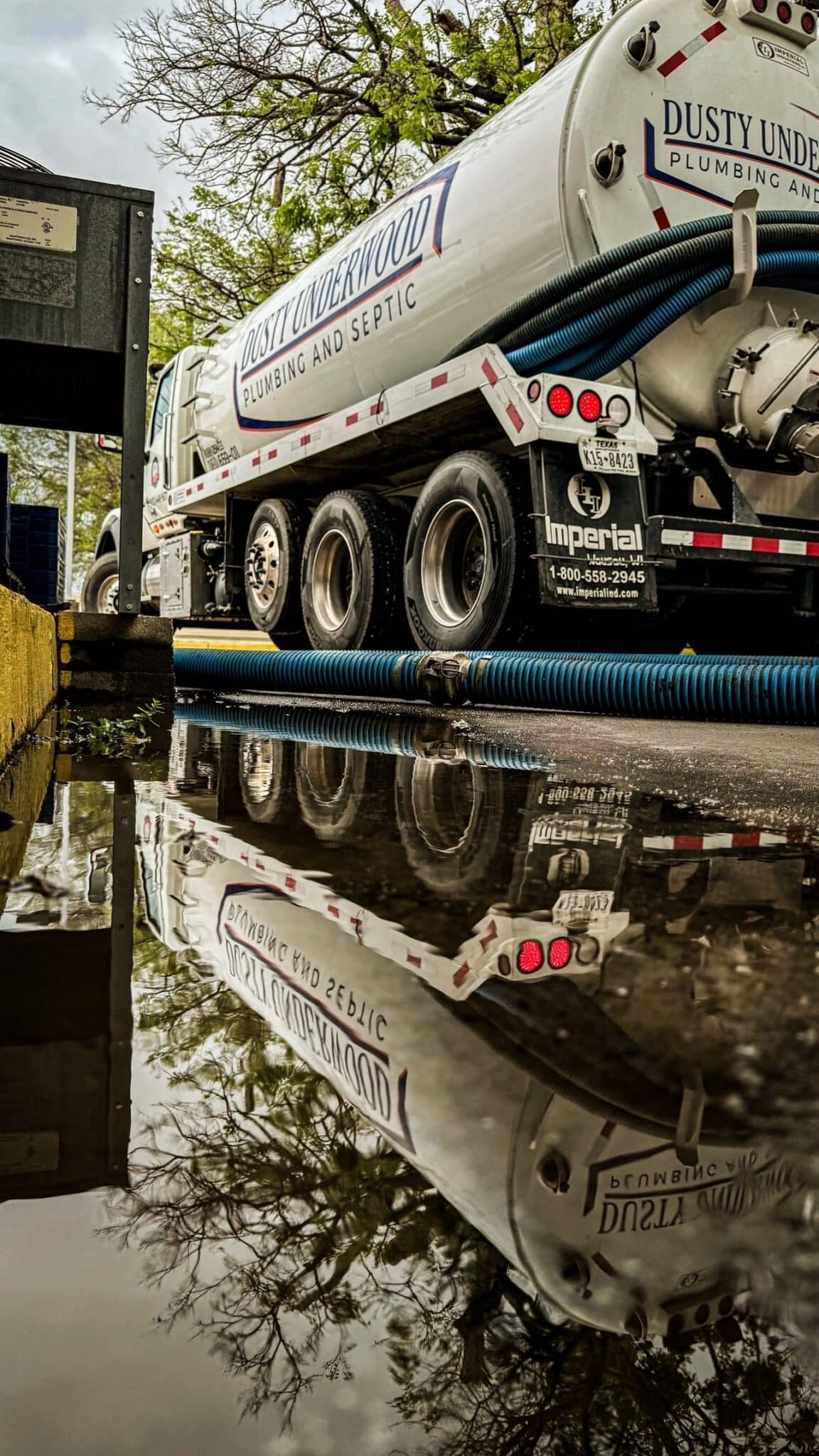 An underwood plumbing & septic truck getting ready for sewer line inspection and repairs.
